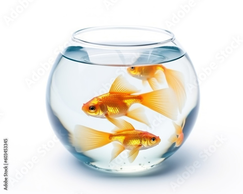 old fish with fishbowl isolation on the white background. Generative Ai.