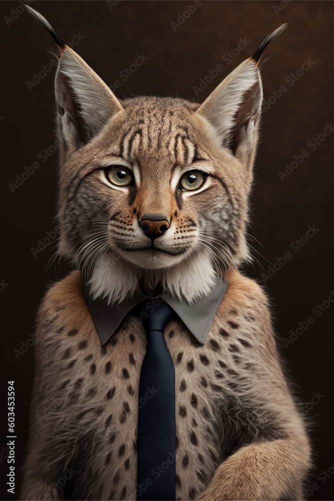 Portrait of baby lynx in a business suit. Generative AI Portrait of baby lynx in a business suit. Generative AI