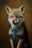 Portrait of baby coyote in a business suit. Generative AI