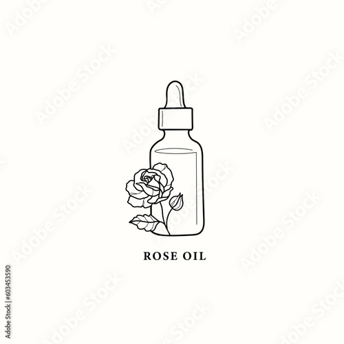 Line art rose essential oil bottle