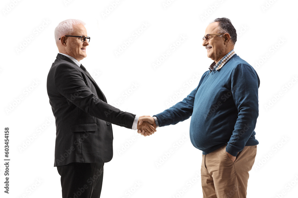 Handshake between a mature casual man and a businessman Handshake between a mature casual man and a businessman