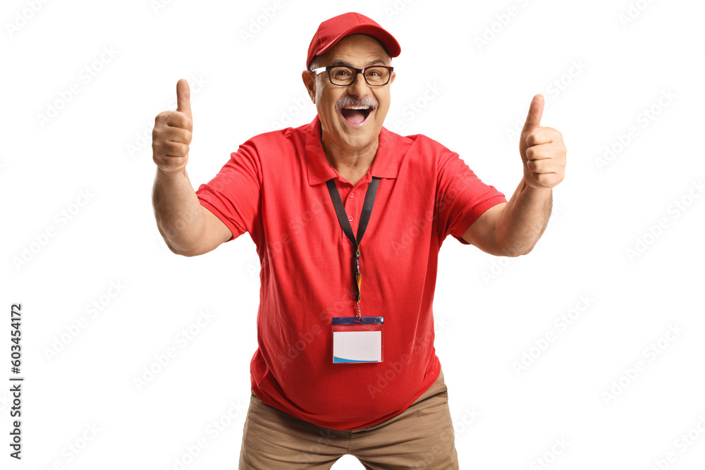 Excited mature salesman gesturing happiness Excited mature salesman gesturing happiness