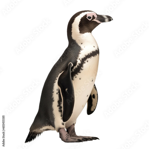 side view of animal African penguin running on transparent background, Generative Ai