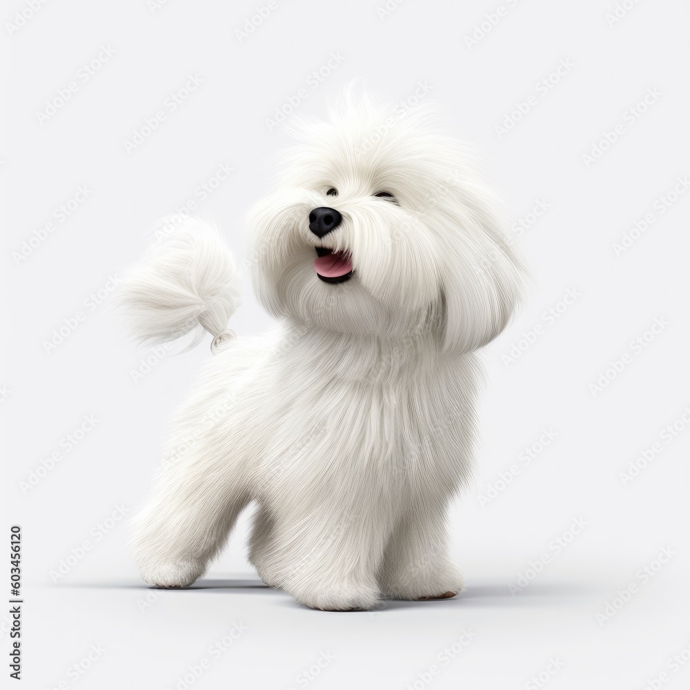 Coton de Tulear dog illustration cartoon 3d isolated on white. Generative AI Coton de Tulear dog illustration cartoon 3d isolated on white. Generative AI