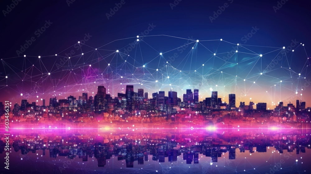 Smart city and polygon pattern connection with speed line technology Illustration AI Generative.