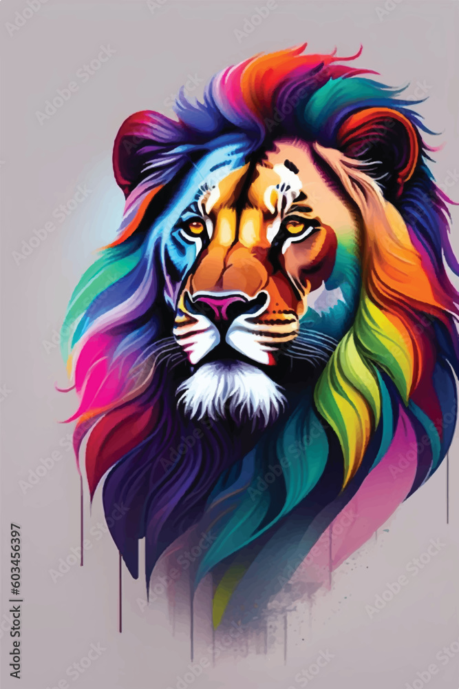 artwork lion rainbow art space vector illustration