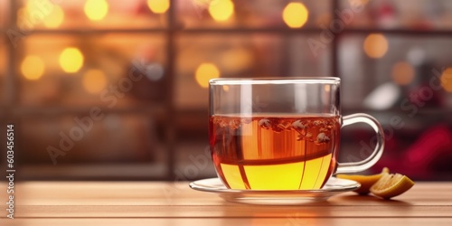 Glass cup of tea. Illustration AI Generative.