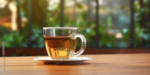 Glass cup of tea. Illustration AI Generative.