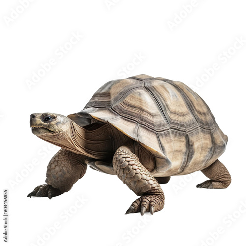 Side view of animal Galapagos Tortoise standing on a transparent background, Generative ai