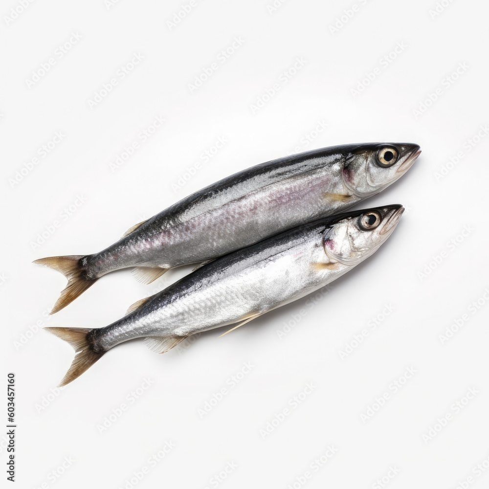 Sardines fish isolated on white. Generative AI Sardines fish isolated on white. Generative AI