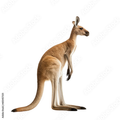 Side view of animal Kangaroo standing on a transparent background, Generative ai