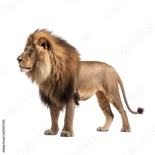 Side view of animal Lion standing on a transparent background  Generative ai