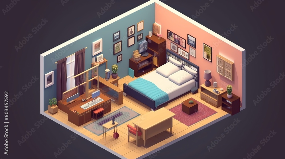 isometric, 3d, home, house, building, vector, interior, architecture, icon, design, business, office, illustration, room, computer, plan, furniture, apartment, construction, box, network, floor, table