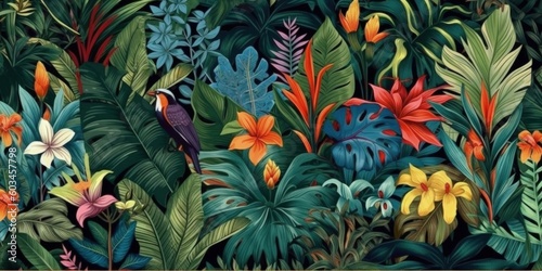 Tropical pattern background. Illustration AI Generative.