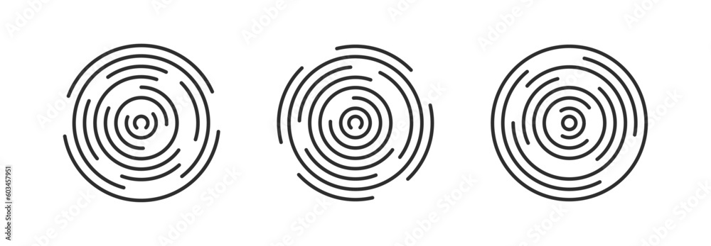 circular ripple icon set. Concentric circles with broken lines isolated on white background. Vortex, sonar wave, soundwave, sunburst, signal signs circular ripple icon set. Concentric circles with broken lines isolated on white background. Vortex, sonar wave, soundwave, sunburst, signal signs