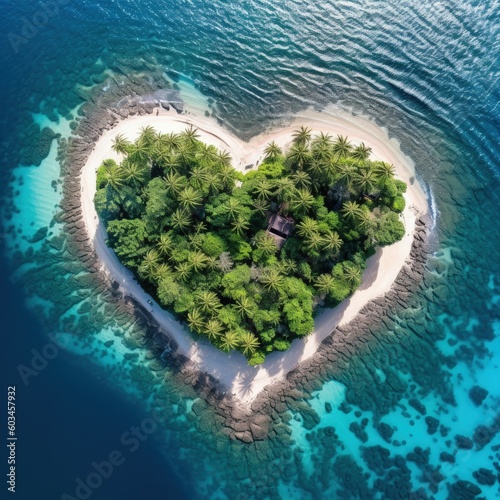Heart shape island. Illustration AI Generative