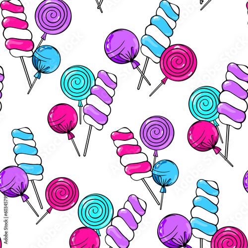 seamless pattern with painted candies and lollipops