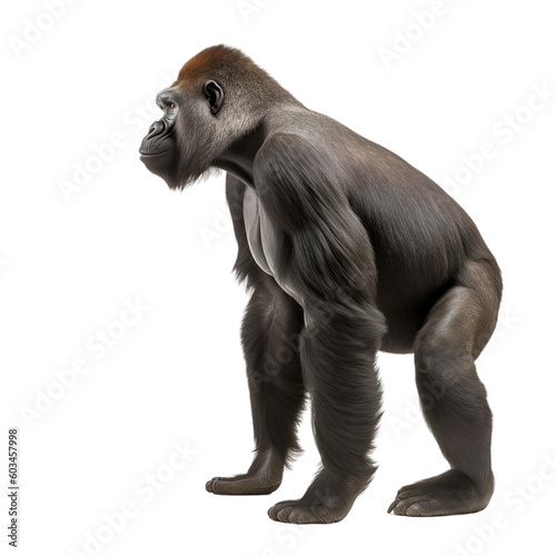 Side view of animal gorilla standing on a transparent background  Generative ai