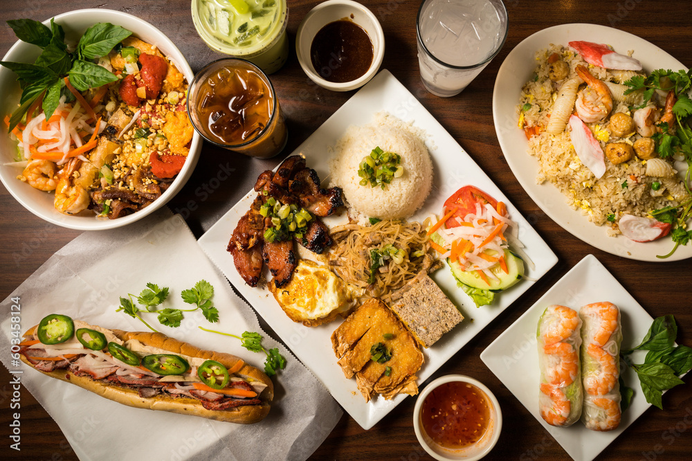 Vietnamese dish flat lay composition Vietnamese dish flat lay composition