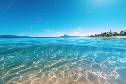 Sunny beach blue ocean background. Illustration AI Generative.