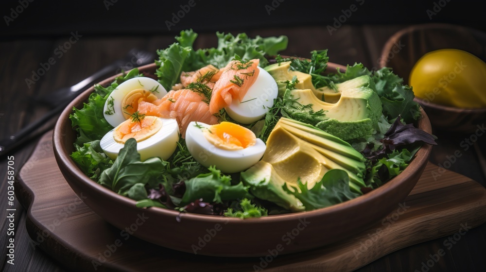 Salmon salad - smoked salmon, hard-boiled eggs, avocado Salmon salad - smoked salmon, hard-boiled eggs, avocado