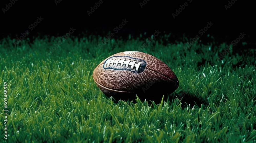American football on green grass Illustration AI Generative. American football on green grass Illustration AI Generative.