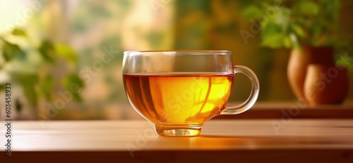 Glass cup of tea. Illustration AI Generative.