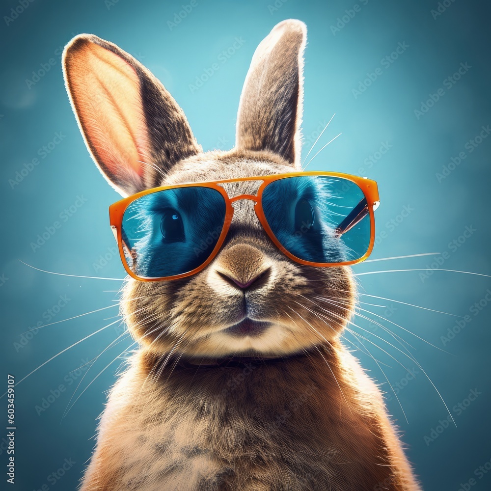 Cool rabbit in sunglasses. Illustration AI Generative.