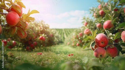 Summer apple garden. Illustration AI Generative.