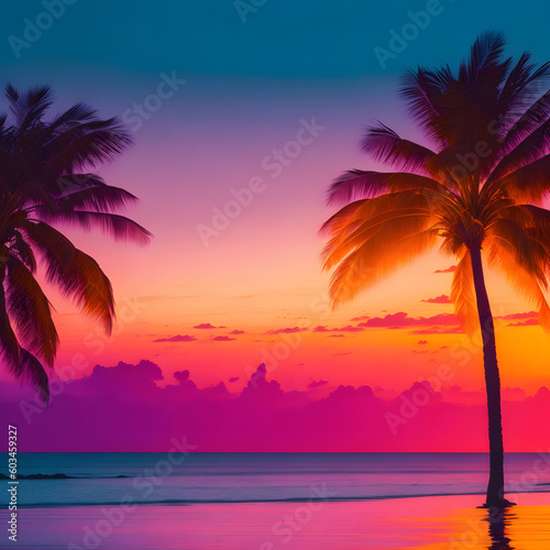 tropical sunset with trees © deeplek