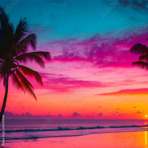 tropical sunset with trees © deeplek