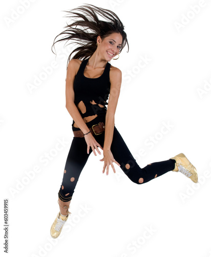 jumping beautiful woman on isolated studio picture