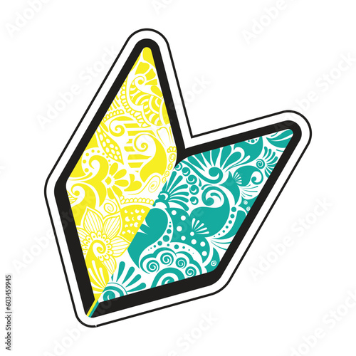 new leaf drivers tag, shoshinsha tag, wakaba jdm, zentangle and hena art style wakaba new leaf driver mark