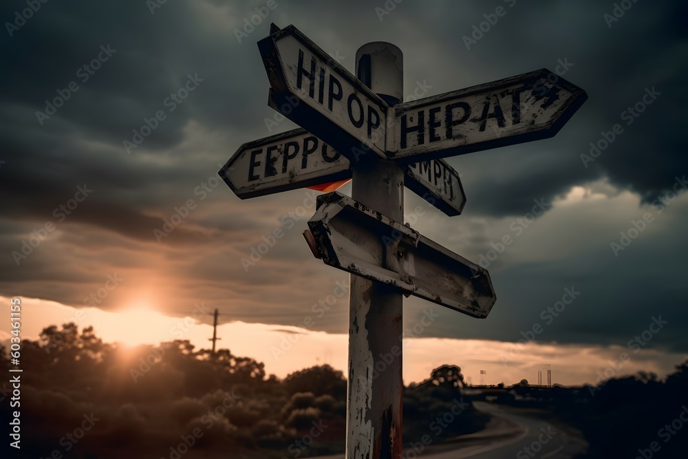 Signpost showing either despair or hope , .highly detailed, cinematic