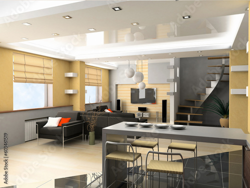 modern interior design (privat apartment 3d rendering)