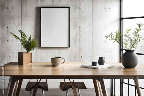 empty picture frame mockup,  mock up photo frame with beautiful plants, photo frame mockup, Empty poster frame, Empty painting frame. Generative AI