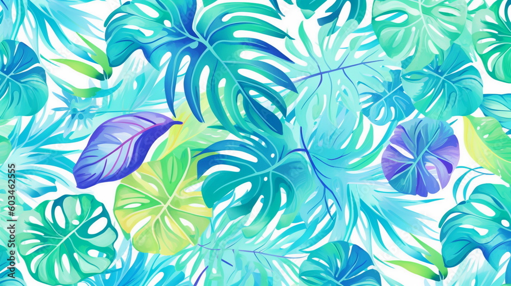 tropical leaves flowers colorful pastel template pattern art abstract background,generated ai
