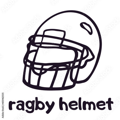 Ragby, American football icon. Football game helmet sign, emblem. Vector doodle sport equipment logotype isolated. Outline illustration.