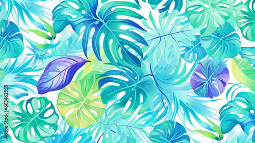 tropical leaves flowers colorful pastel template pattern art abstract background,generated ai