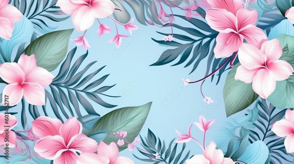 tropical leaves flowers colorful pastel template pattern art abstract background,generated ai tropical leaves flowers colorful pastel template pattern art abstract background,generated ai