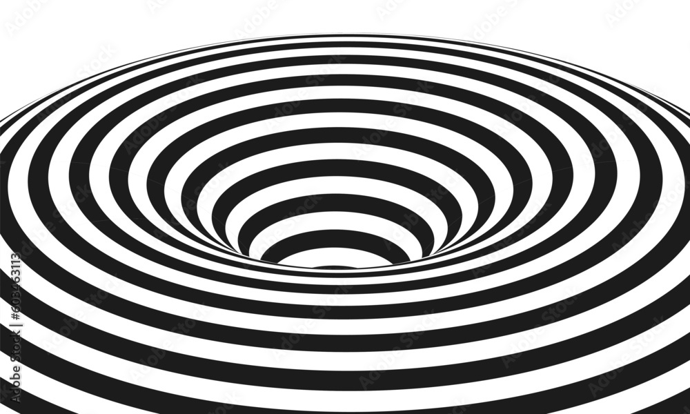 Abstract optical illusion. Hypnotic spiral tunnel with black and white ...