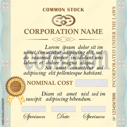 Common stock card on a  light yellow background