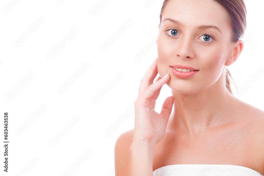 High key portrait of beautiful young woman on white back High key portrait of beautiful young woman on white back