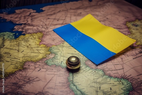 Ukraine flag over map - generative ai 