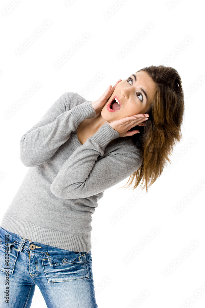 Isolated portrait of a young and beautiful surprised woman Isolated portrait of a young and beautiful surprised woman