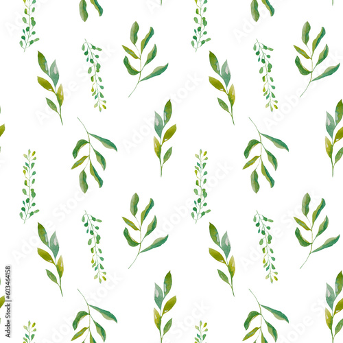 seamless pattern with leaves. Watercolor pattern with leaves. Green seamless background. Watercolor twigs. watercolor floral illustration on a white background. Seamless background with summer motifs