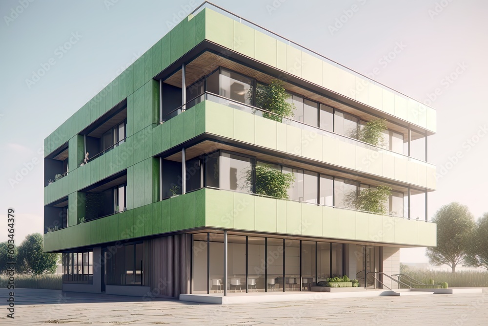 exterior view facade of a modern apartment building green walls exterior view facade of a modern apartment building green walls