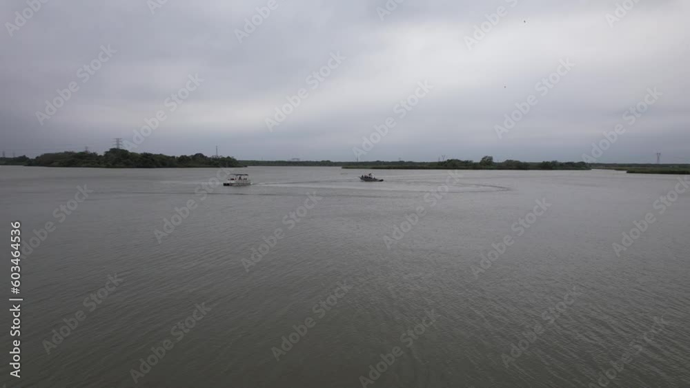 Aerial Drone Shot of boats on a lake Aerial Drone Shot of boats on a lake