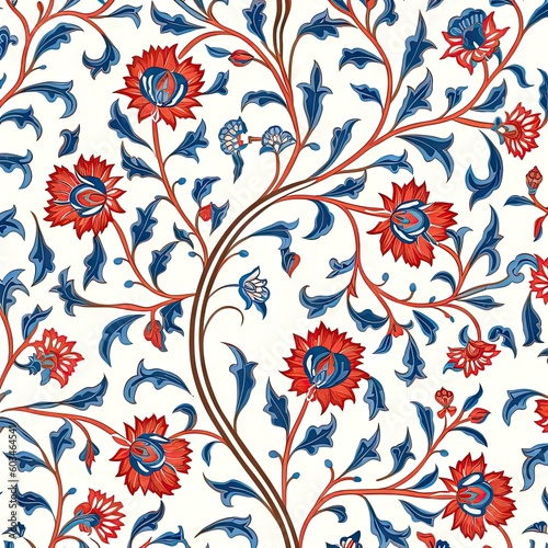 Mughal Style Wall Art Pattern With Flowers