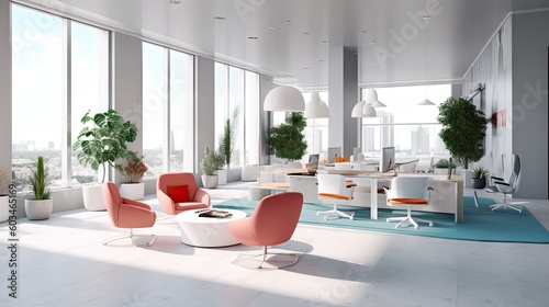 Workspace in a fintech office with modern furniture vibrant work environment